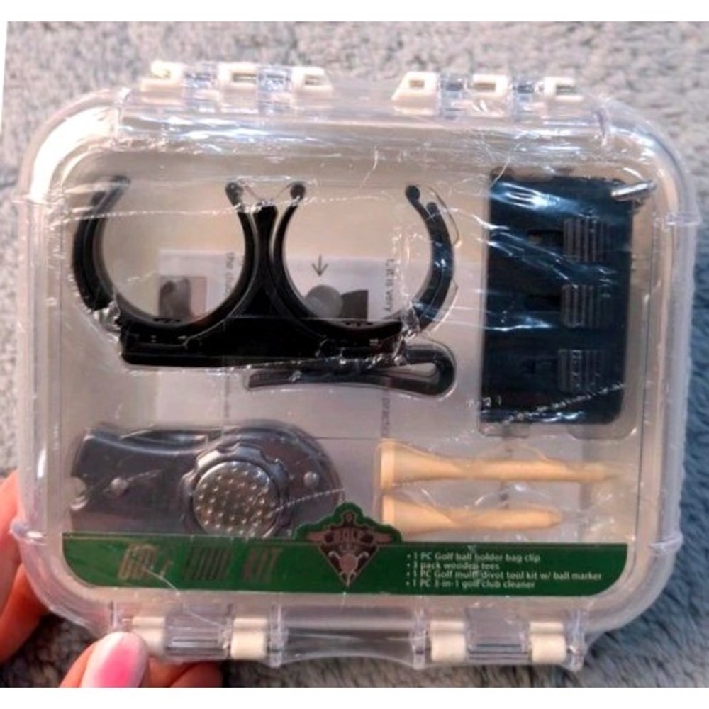 NWT Festive Voice Golf Tool Kit 4-Pc~Club Cleaner/Divot Tool/Ball Marker/Holder
